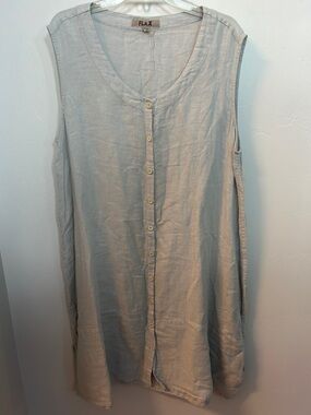 Flax Sleeveless Linen Button-Front Tunic in Light Beige